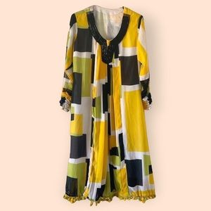 Vintage 70s Green And Yellow Dress
